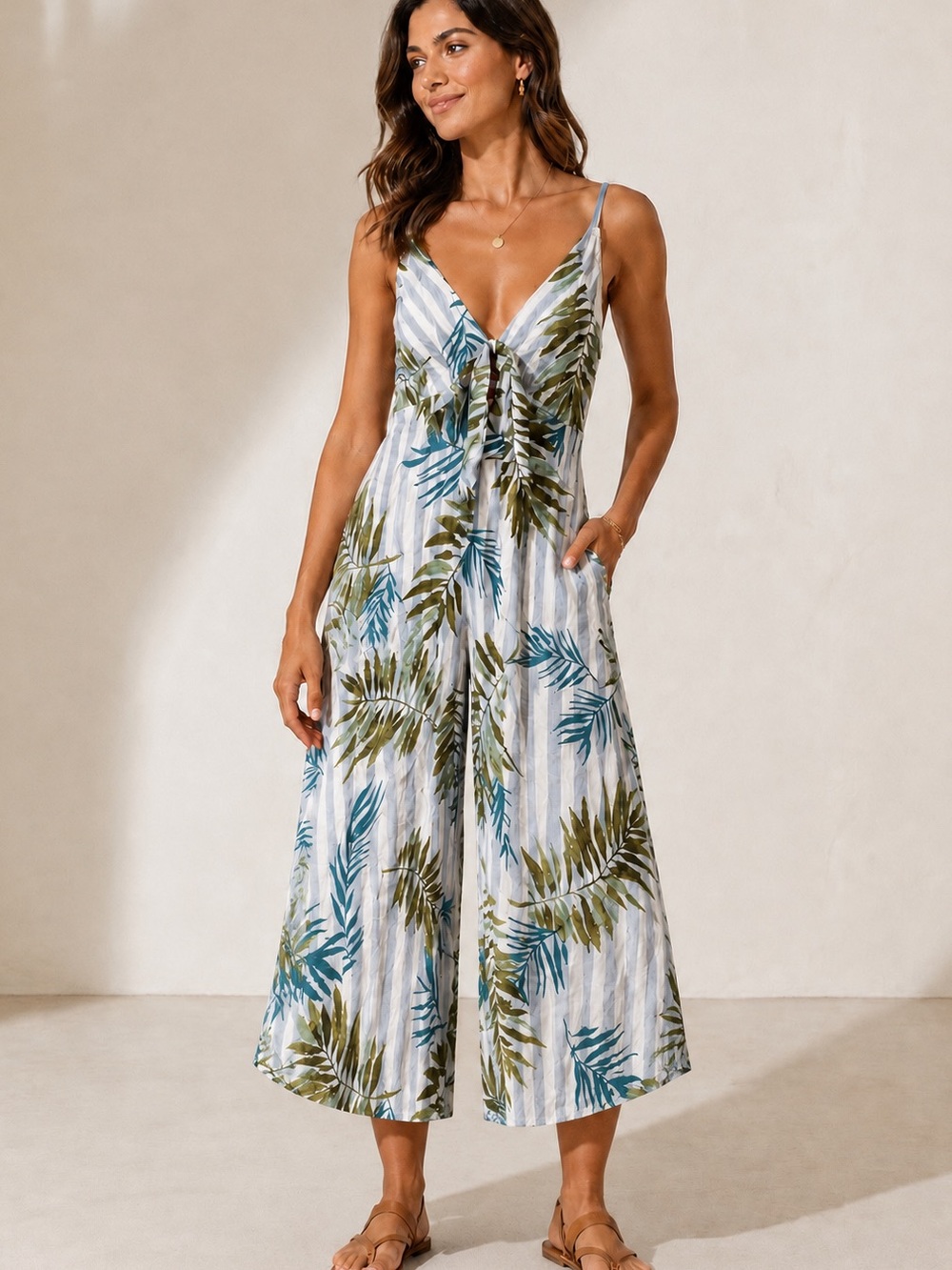 Millibon tropical leaf print jumpsuit